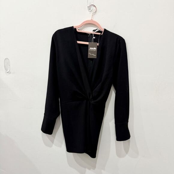 Zara Faux Wrap Knot Tunic Blouse with Gold Button Cuffs Black Womens Size Medium - Picture 4 of 7